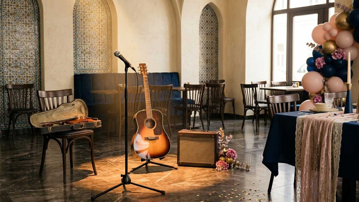 سورپرایز تولد و اجرای موسیقی زنده در کافه شیراز — آمادهسازی قبل از ورود گروه
